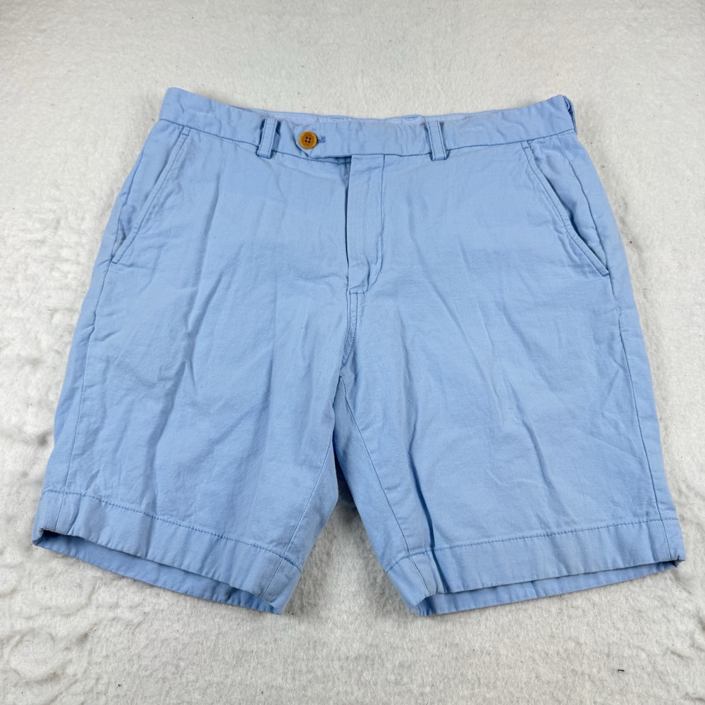 Brooks Brothers Shorts Mens Size 34 Blue Bermuda Linen Cotton Stretch Casual